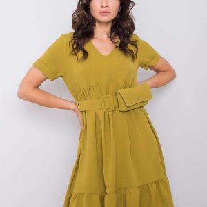 Bright khaki dress with ruffle Vianna