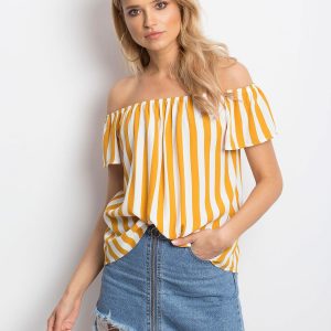 White and mustard blouse Attention