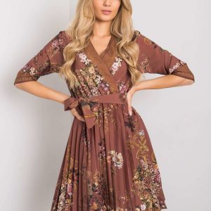 Xana Brown Pleated Dress