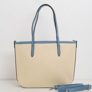 Beige and blue braided handbag