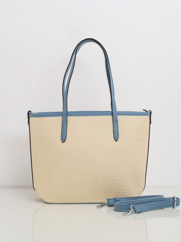 Beige and blue braided handbag