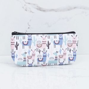 White cosmetic bag in llama