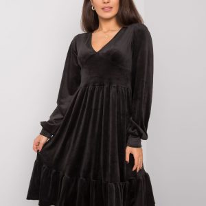 Black velour dress with flounce Modena