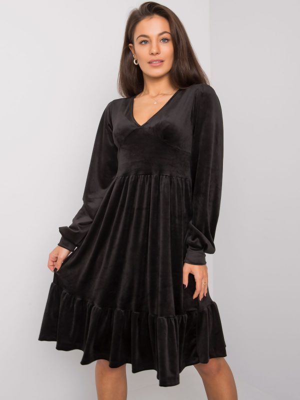 Black velour dress with flounce Modena