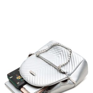 Women's silver backpack with stitching