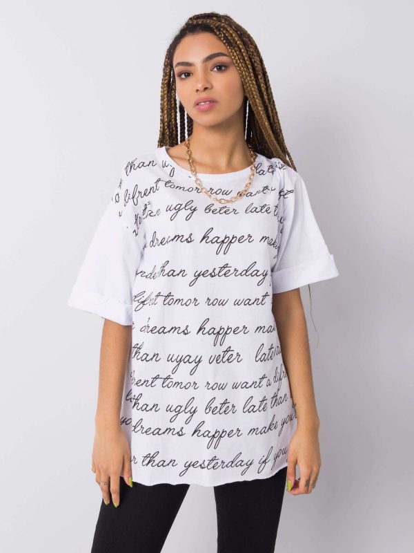 White Cotton T-Shirt with Uma Print