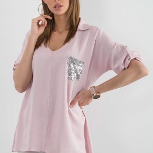 Dirty pink blouse with sequin pocket