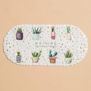 White Bathroom Mat with Plant Printing