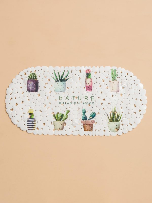 White Bathroom Mat with Plant Printing