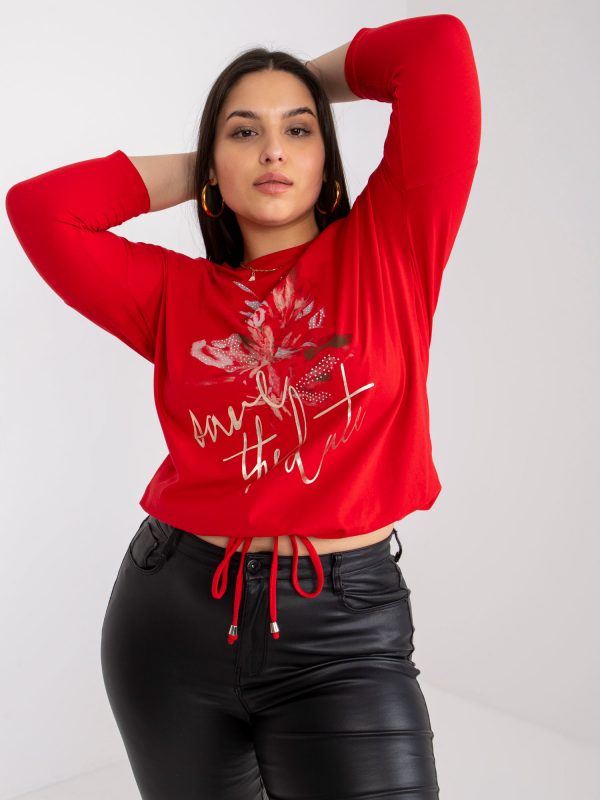 Red plus size blouse with round neck Margot