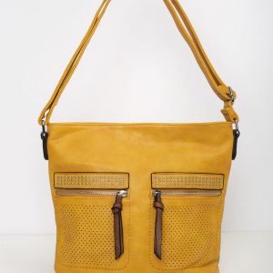 Yellow bag with openwork pockets