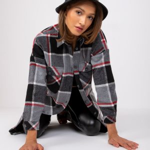 Grey Damiette Plaid Cotton Long Shirt