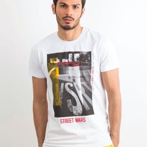 Men's White Cotton T-Shirt with Urban Print