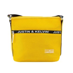 Yellow Shoulder Bag with Colorful Strap