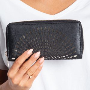 Black wallet with openwork pattern