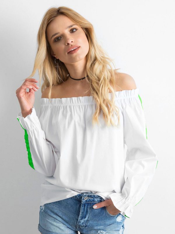 White Spanish blouse with fluo green stripes