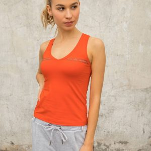 Orange sports top with rhinestones