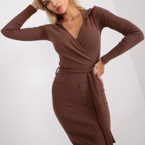 Brown ribbed dress with Sabina pockets