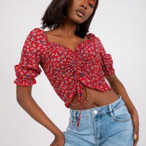 Red short blouse with floral with ruffle RUE PARIS