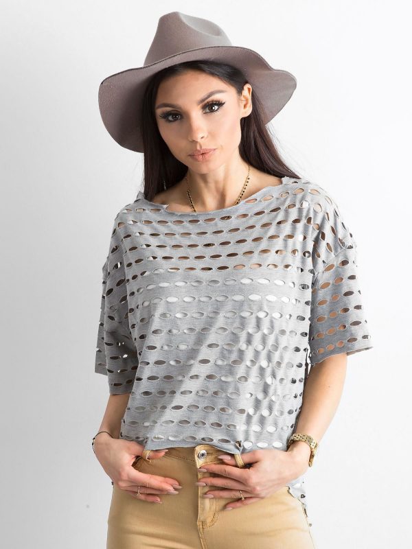 Openwork blouse for women gray