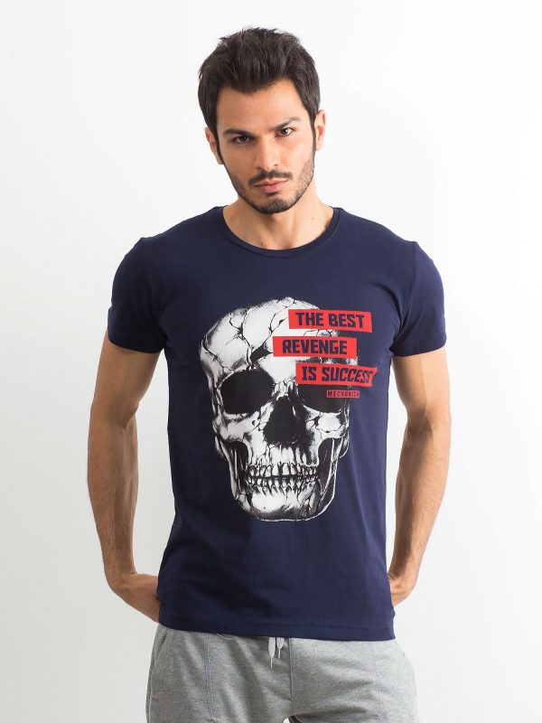 Navy blue cotton t-shirt for men with print