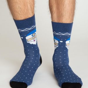 Dark Blue Men's Socks with Christmas Motif