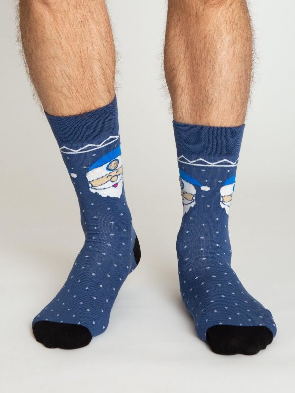 Dark Blue Men's Socks with Christmas Motif