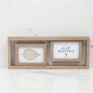 Brown photo frames with shelf