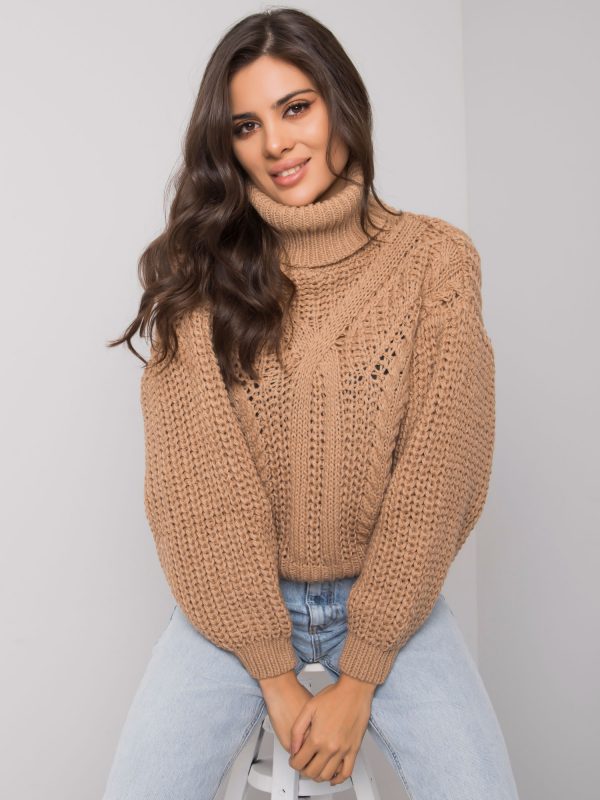 Camel sweater for women with turtleneck Mansfield RUE PARIS