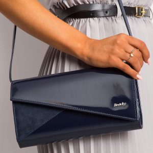 Navy blue clutch bag with asymmetrical flip