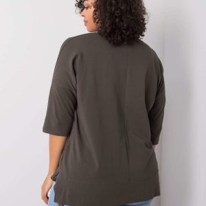 Dark khaki blouse with Cassia appliqués