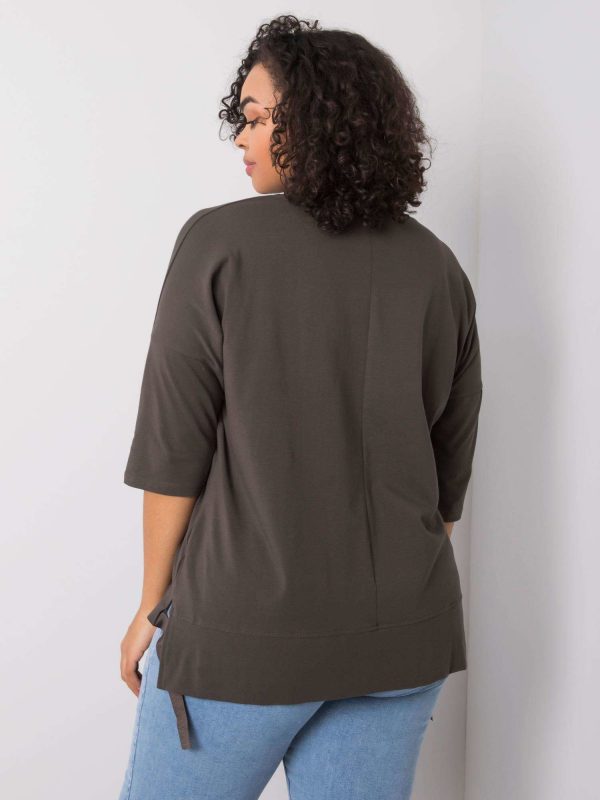 Dark khaki blouse with Cassia appliqués