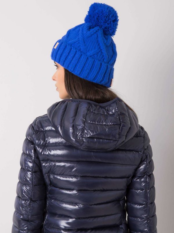 Blue winter hat with pompom