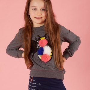 Dark gray sweatshirt for girl with colorful applique