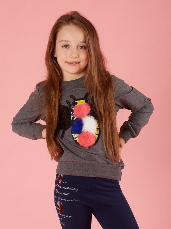 Dark gray sweatshirt for girl with colorful applique