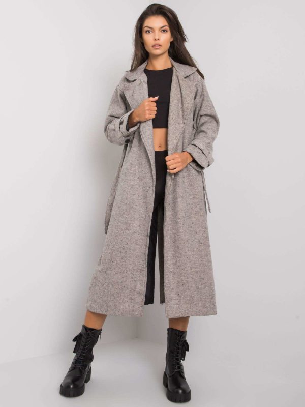 Grey melange coat with strap Treina