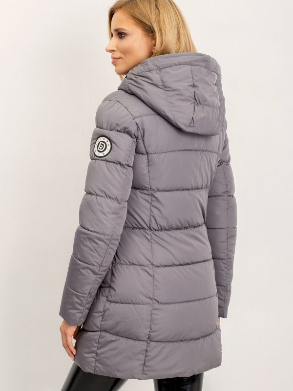 Quilted Women's Winter Jacket Hooded Grey