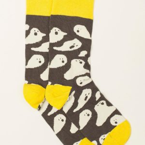 Grey Yellow Printed Men's Socks