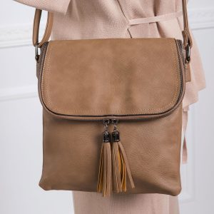 Dark beige tasseled handbag