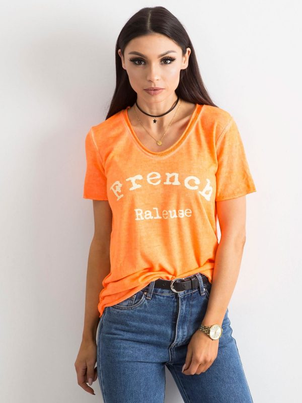 Fluo orange blouse with inscription