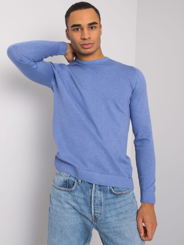 Blue melange sweater for men with round neck Duke LIWALI