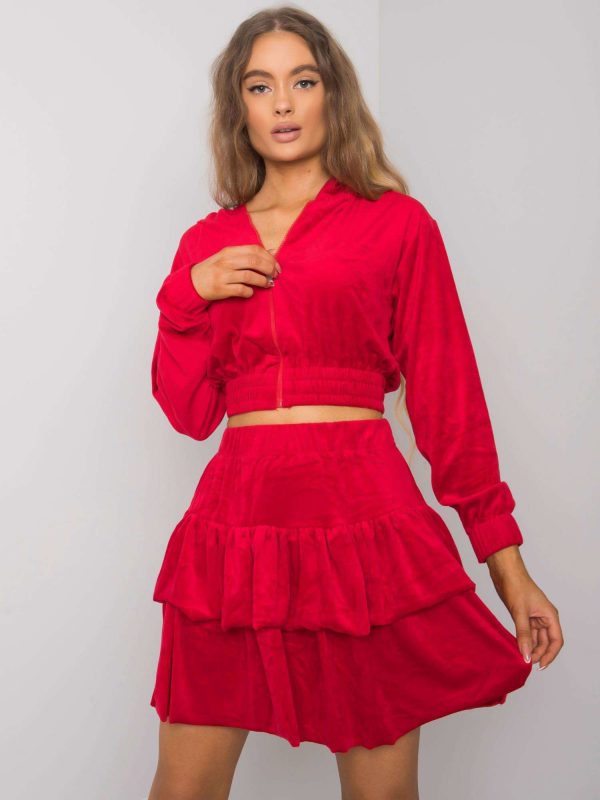 Red velour set with skirt Letta