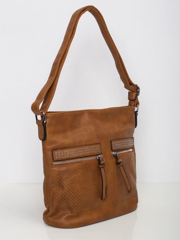 Brown bag with openwork pockets