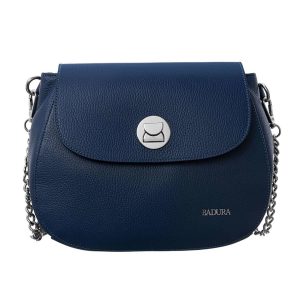 Dark blue leather mailbag BADURA