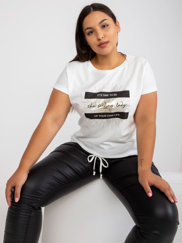 White plus size t-shirt with applique and print