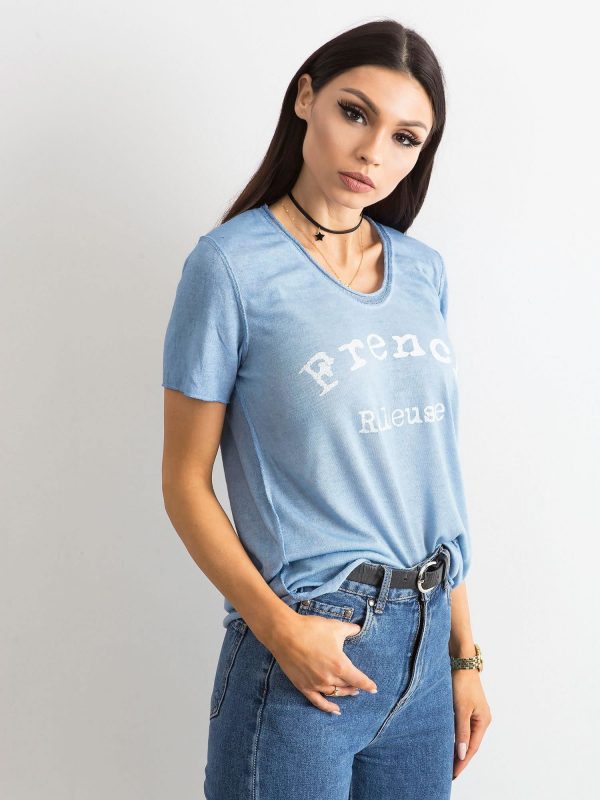 Light blue blouse for women with inscription