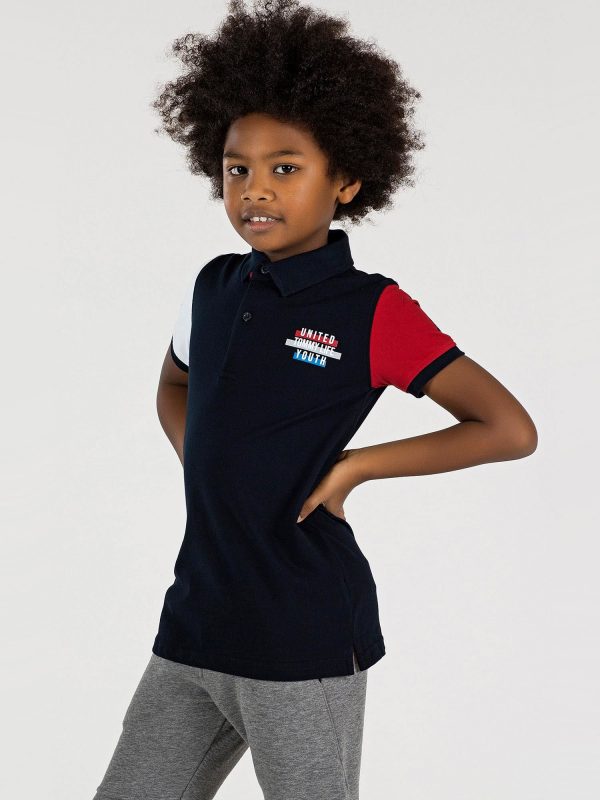 TOMMY LIFE Navy blue cotton polo shirt for boy