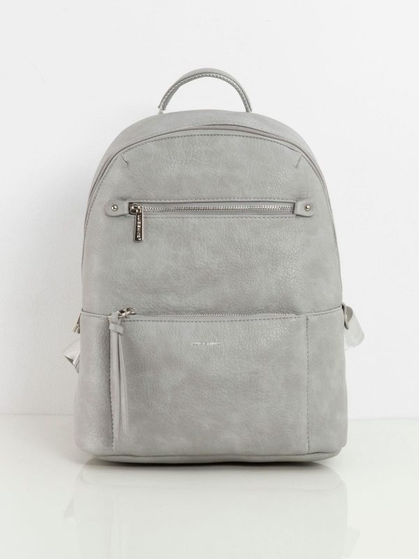 Grey women's backpack with pockets