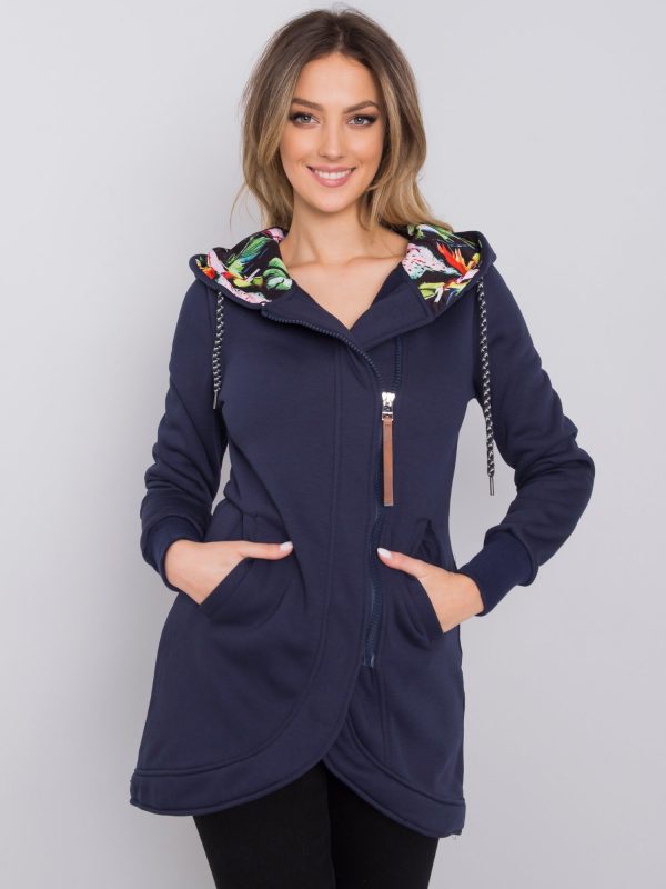 Navy blue long asymmetrical parka sweatshirt