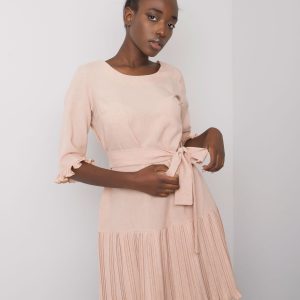 Beige dress with pleats Cosette